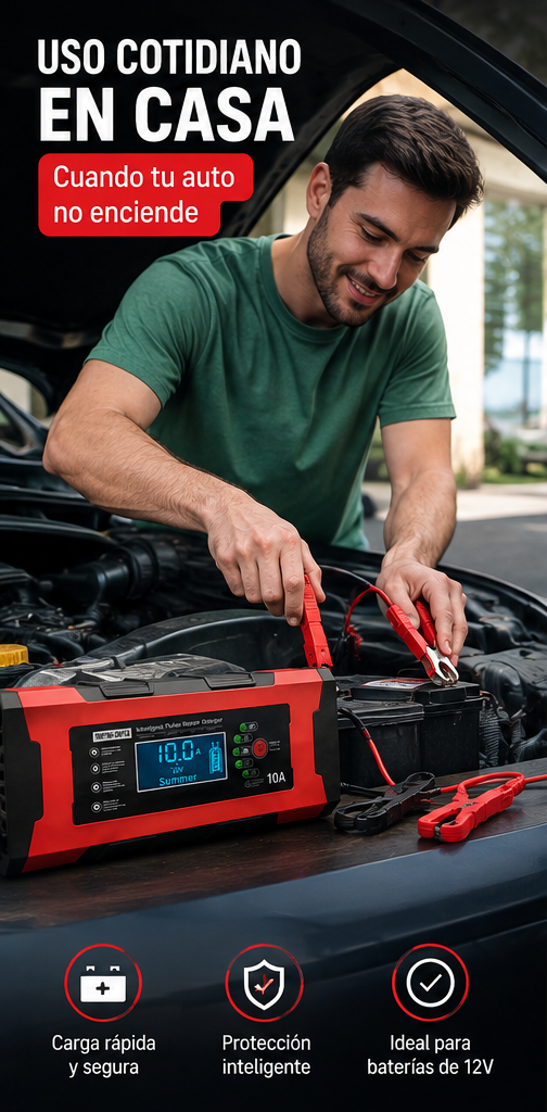 Cargador de batería para autos, motos, camionetas, suv 12v